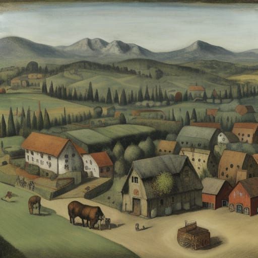 Eventful Farmstand in the Style of El Greco and Klee