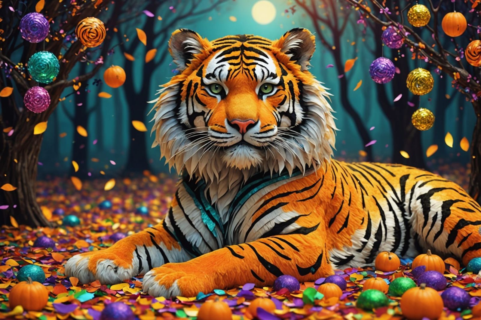 Gustav Klimt Inspired Halloween Tiger with Confetti