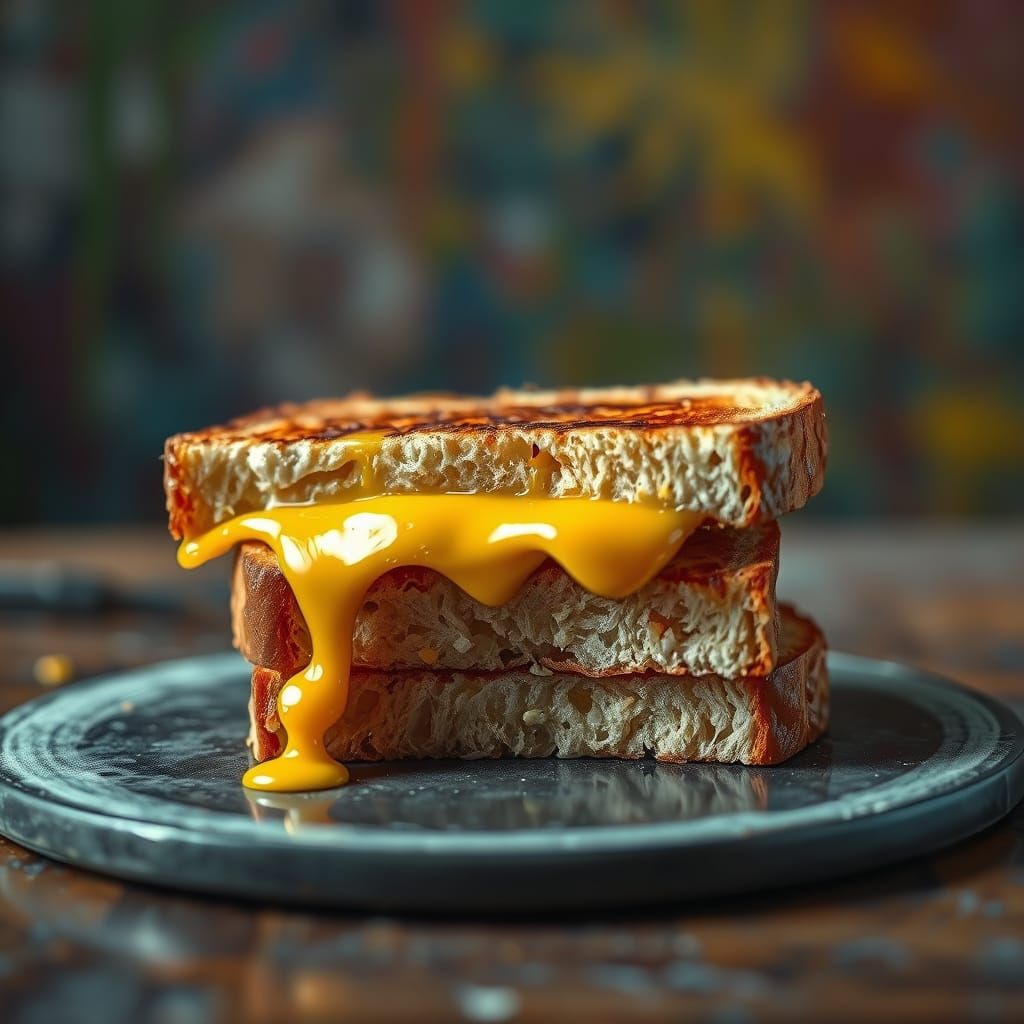 Hyperrealistic Grilled Cheese Sandwich with Oozing Cheese