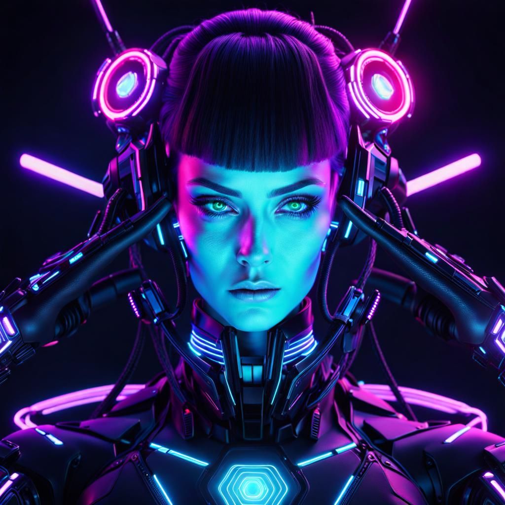 Biopunk Cybernetic Woman Stares Defiantly