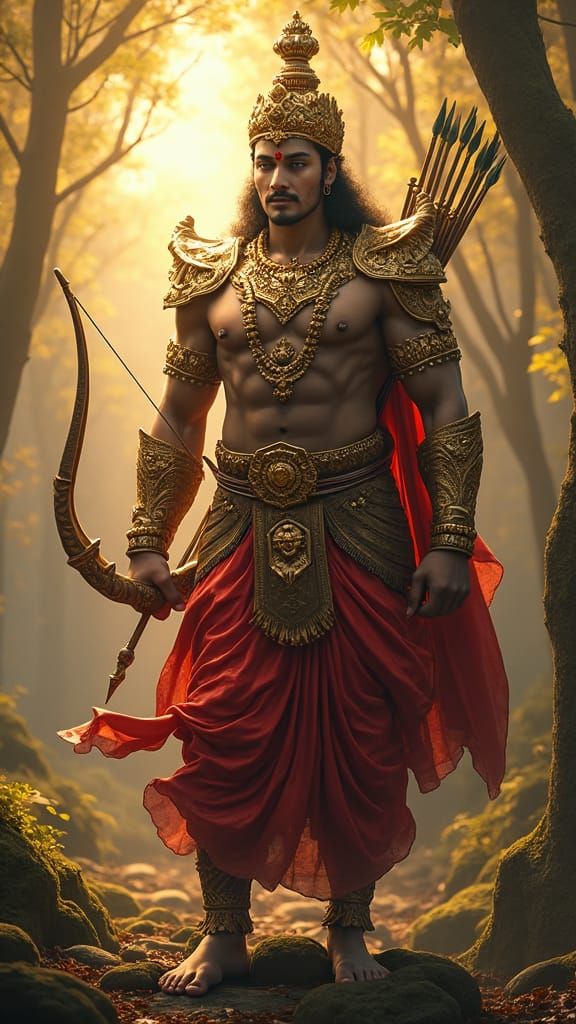 Lord Sri Ram: Hyper-Realistic Golden Armor and Bow