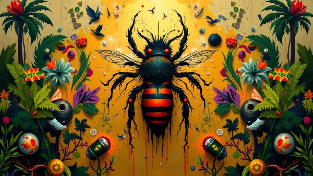 Surreal Abstract Beehive in Metallic Gold and Green