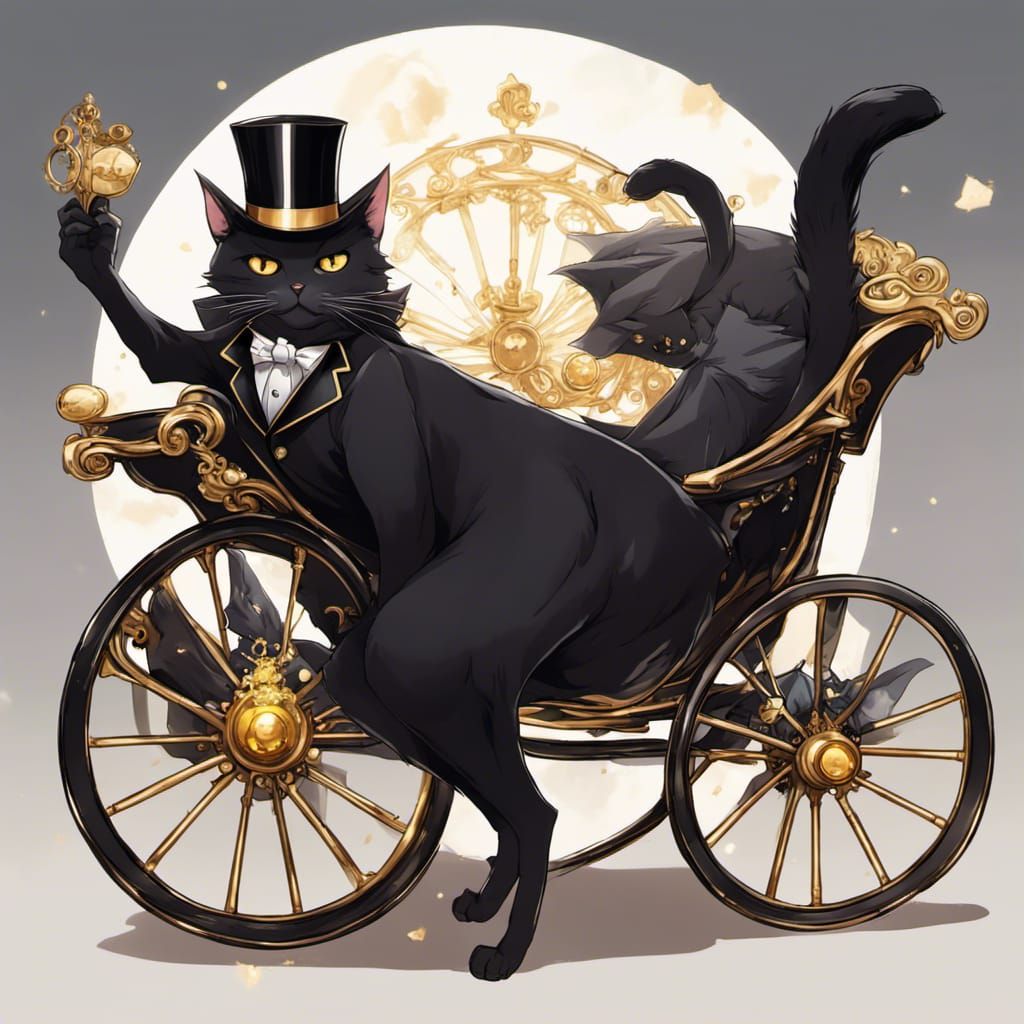 Black Cat in Suit Attends Royal Ball, Anime Style