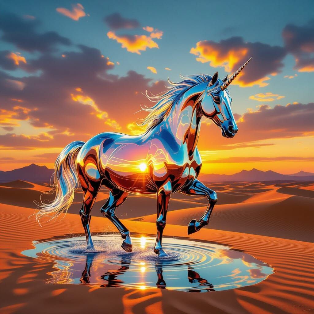 Surreal Water Horse in Desert Landscape