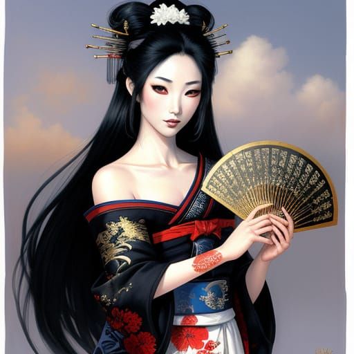 Romantic Gothic Geisha Portrait in Dark Fantasy Style