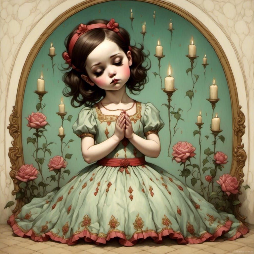 Girl Praying in Mark Ryden's Surreal Style