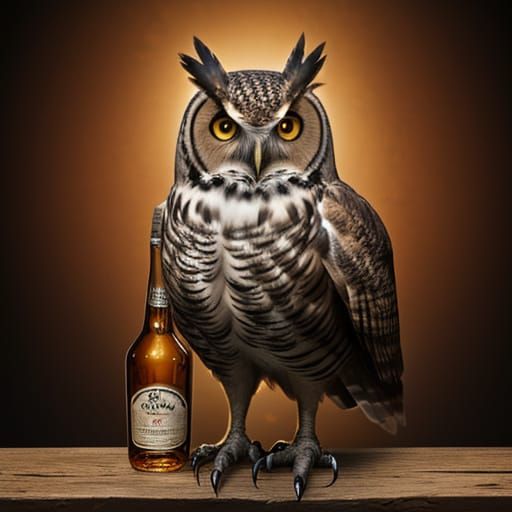 Great Horned Owl Drenched by Whiskey in Gritty Animation Sty...