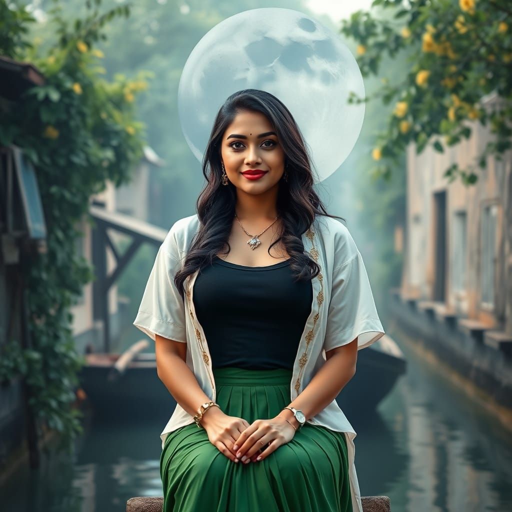 Glamorous Indian Goddess Under the Full Blue Moon