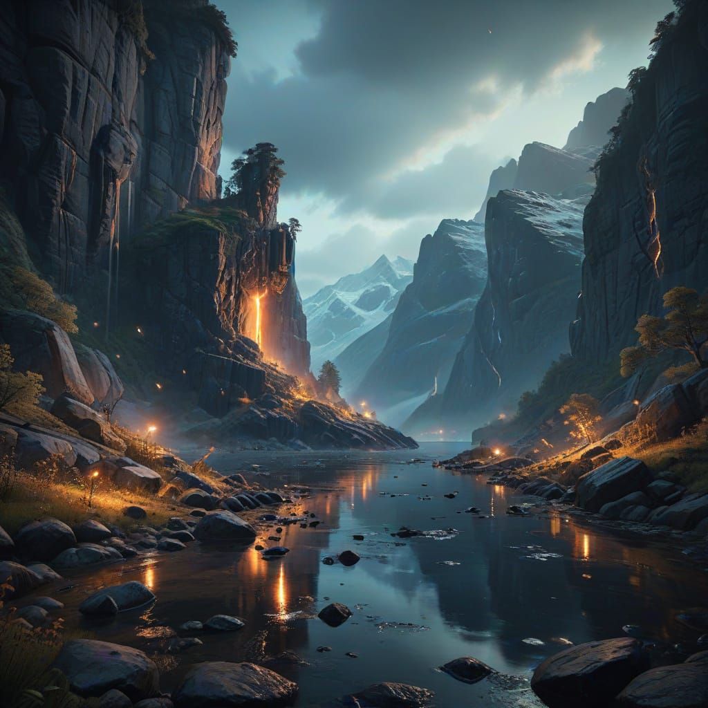 Dreamlike Fjord Landscape with Ethereal Glow