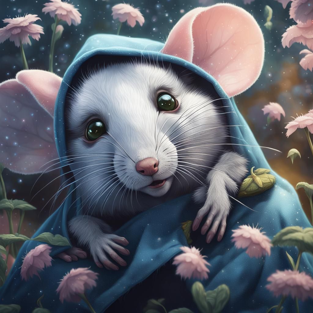 Mouse in Blue Cloak: Photorealistic Digital Artwork