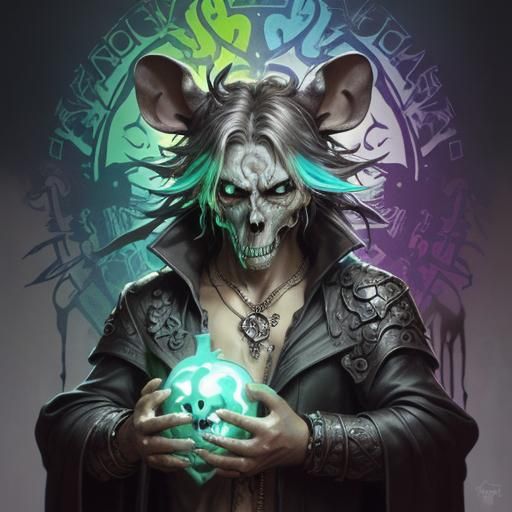 Anthropomorphic Rat Sorcerer in Fantasy Art Nouveau Style