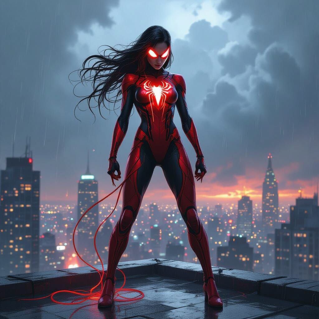 Red Symbiote Warrior on Rooftop