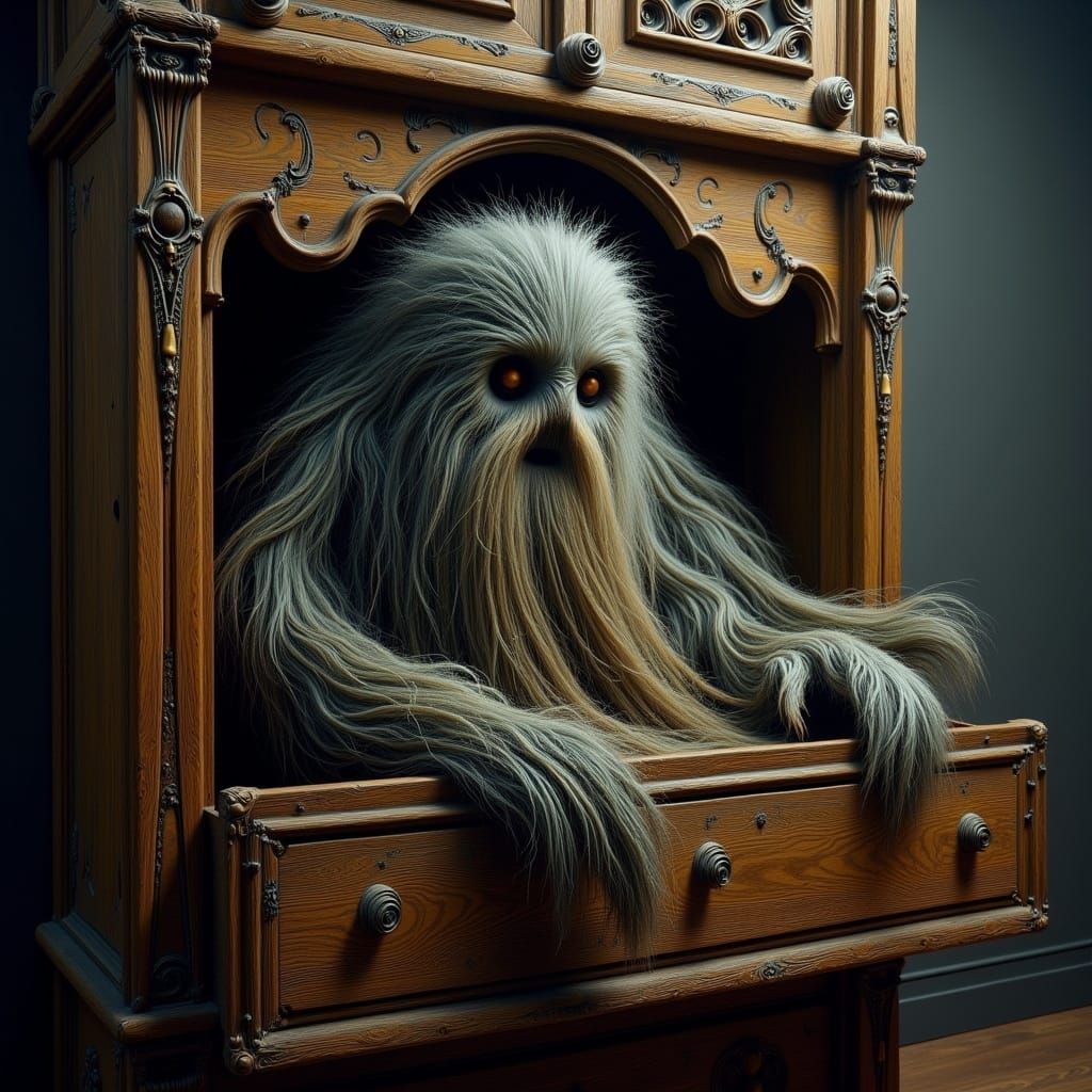 Whimsical Creature Emerge from Antique Dresser
