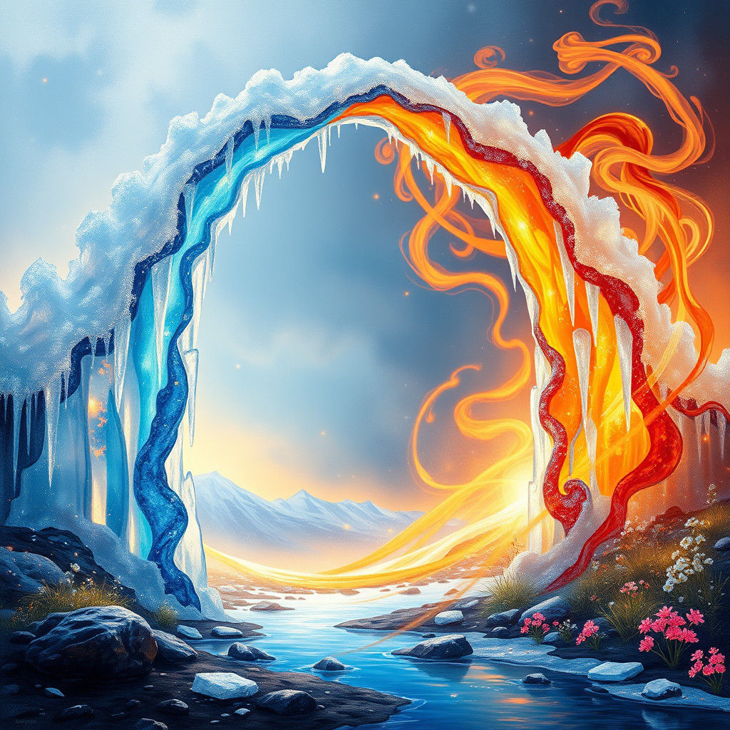 Fantasy Archway Between Fire and Ice Realms