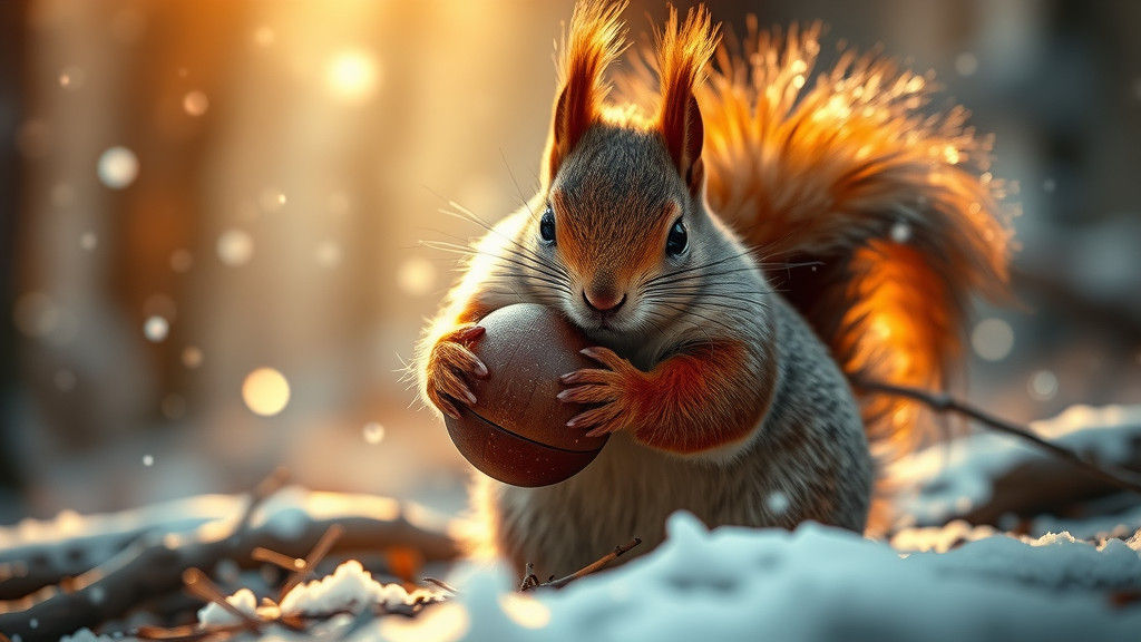 Squirrel in Winter Forest: Cinematic Film Still