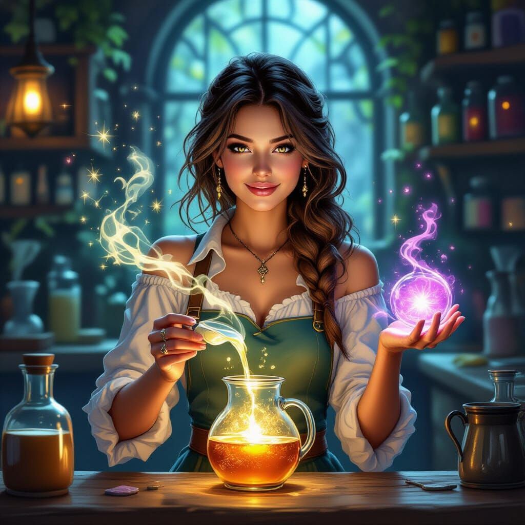 Potion Barista Serving Magical Drinks in Fantasy Art