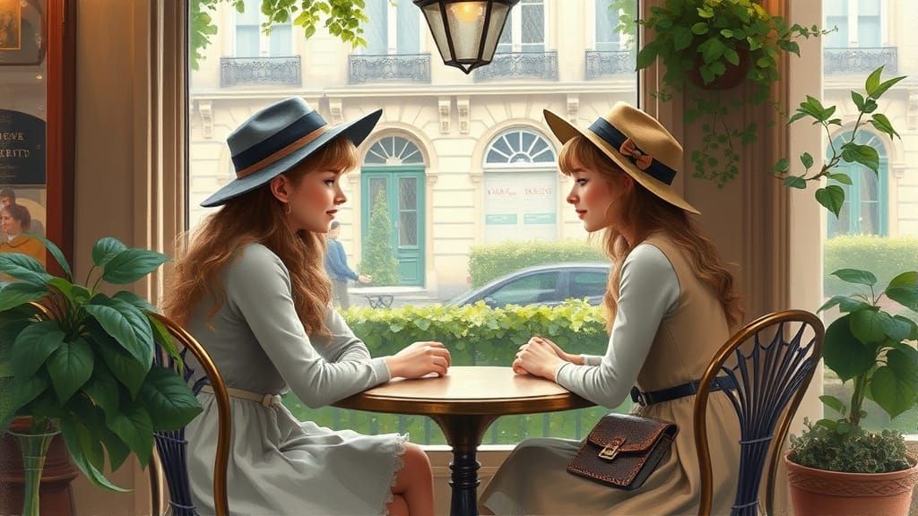Parisian Cafe Scene in Impressionist Style