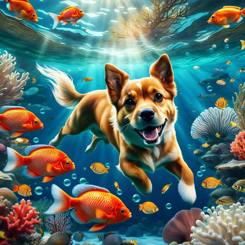 Dog swimming underwater