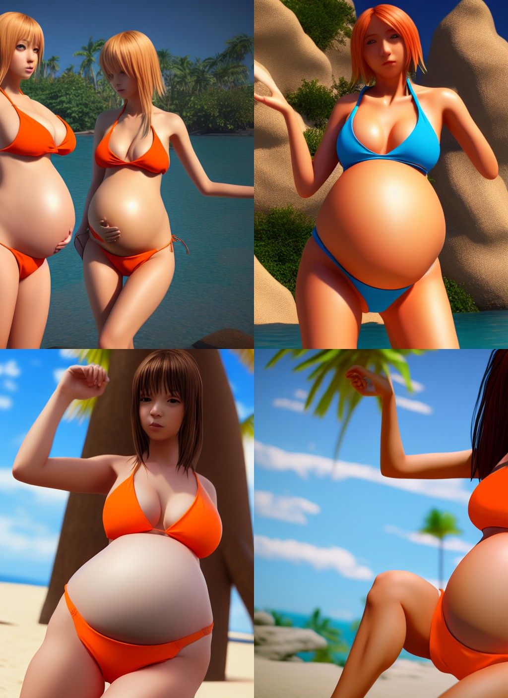 Anime Pregnant Woman in Orange Bikini, 8K Render