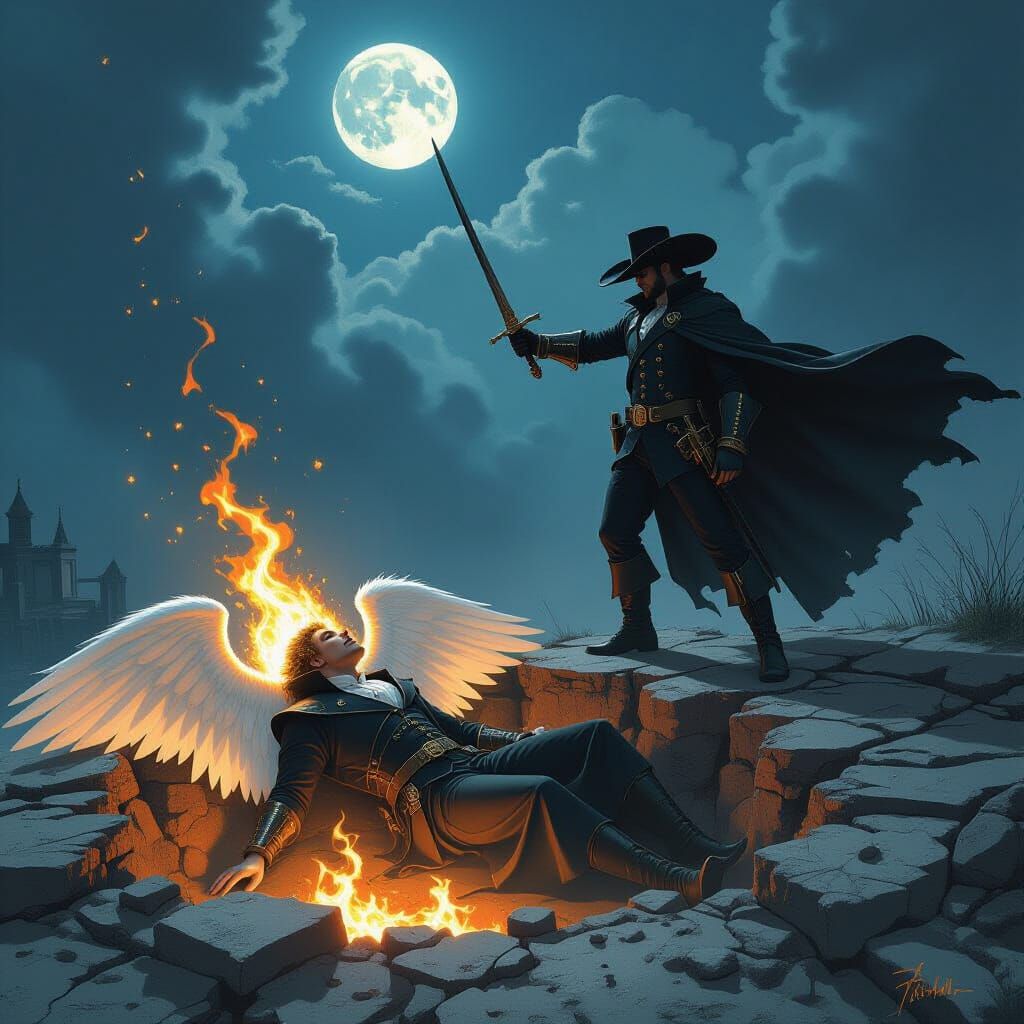 Epic Rooftop Battle Between Angel and Musketeer