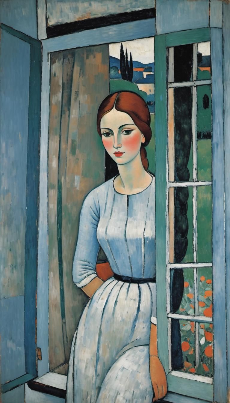 Girl at Window in Modigliani Style