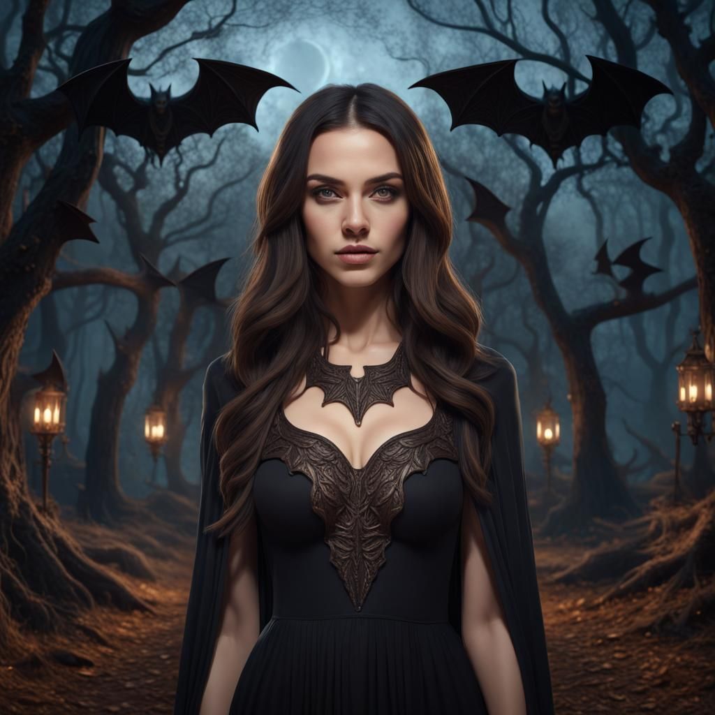 Fantasy Art: Woman in Black Dress in Forest