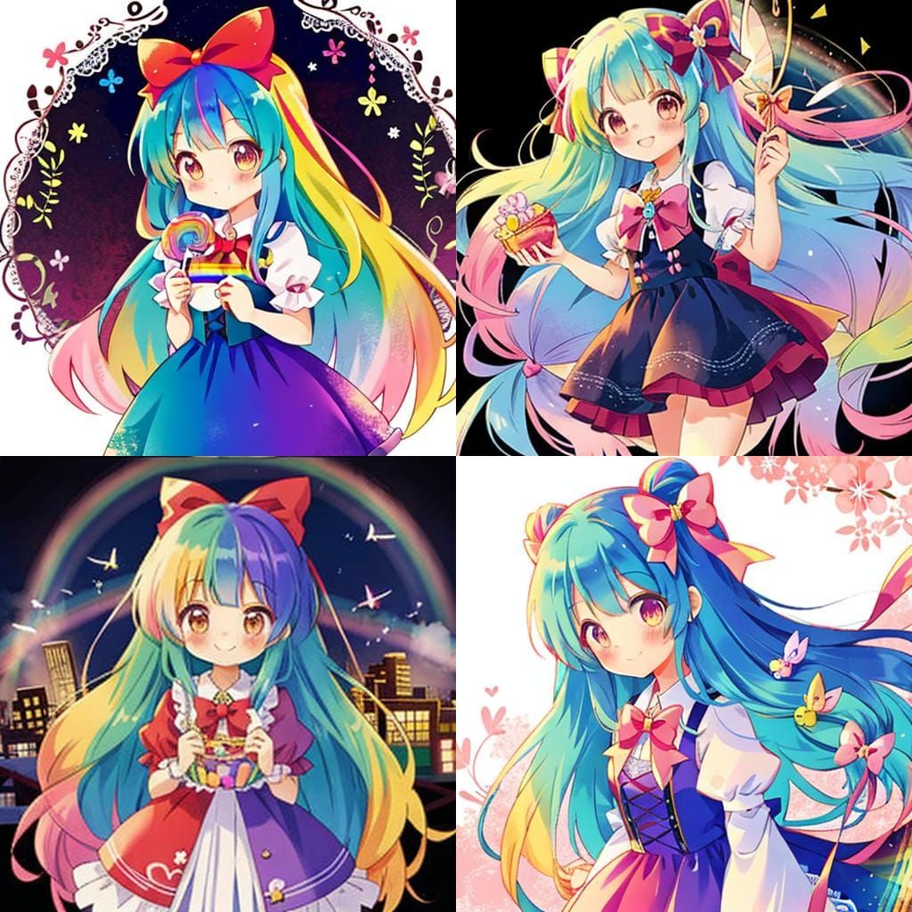Rainbow-Haired Anime Fairy with Candy
