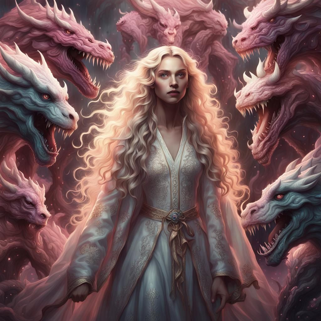 Fantasy Woman Commands Monsters in Ethereal Dark Fantasy