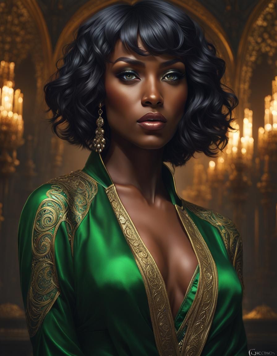 Stunning Dark-Skinned Woman: Detailed Digital Portrait