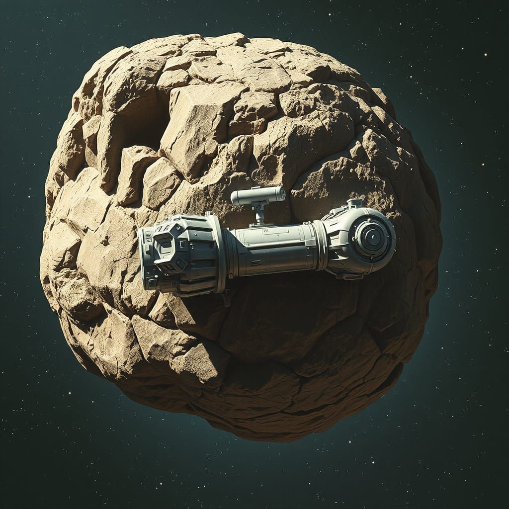 Futuristic Asteroid Space Station: Industrial Sci-Fi Art