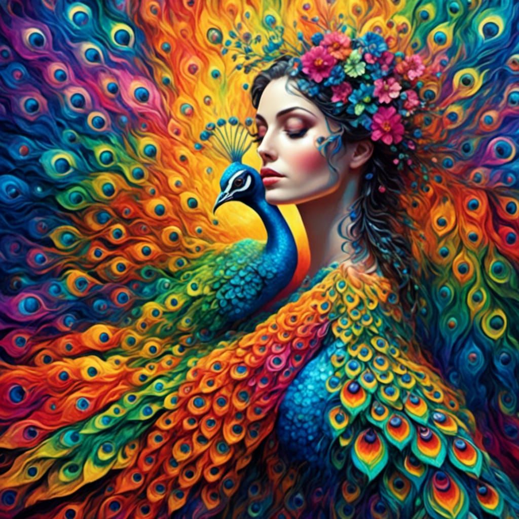 Vibrant Peacock with Rainbow Plumage