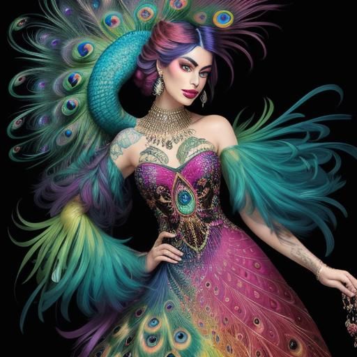 Peacock Woman: Abstract Portrait in Vibrant Colors