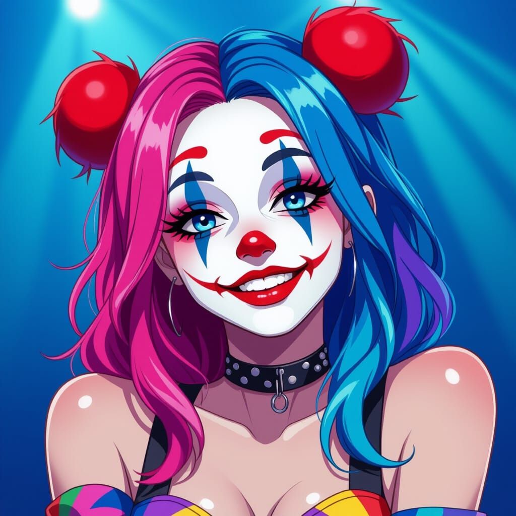 Anime Girl with Clown Makeup at ICP Concert, Cel Shaded Styl...
