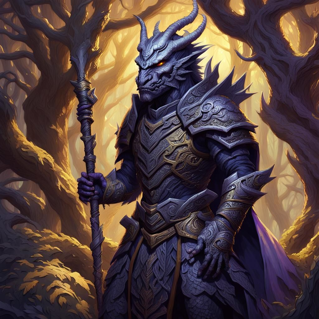Dragonborn Druid in Dark Fantasy Art Nouveau Style