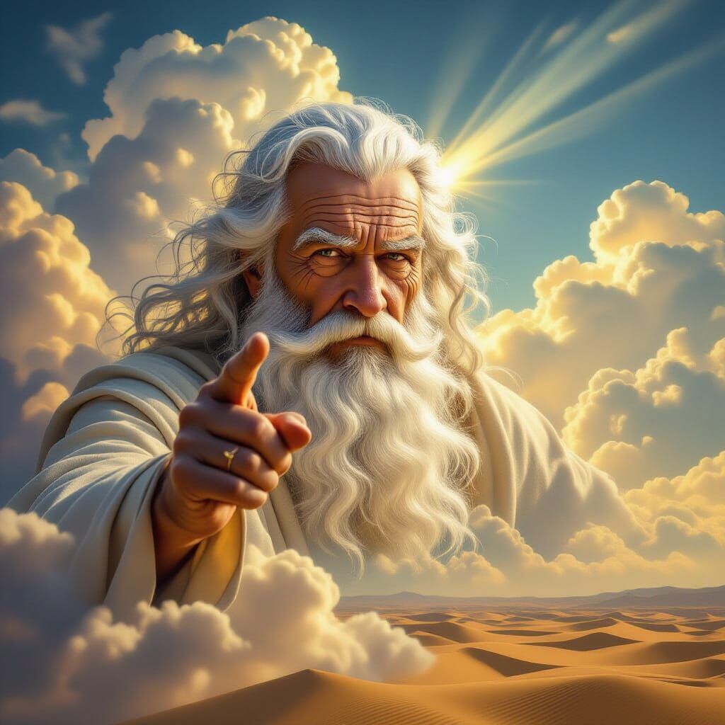 Divine Cloud Face, Old Man Points to Desert