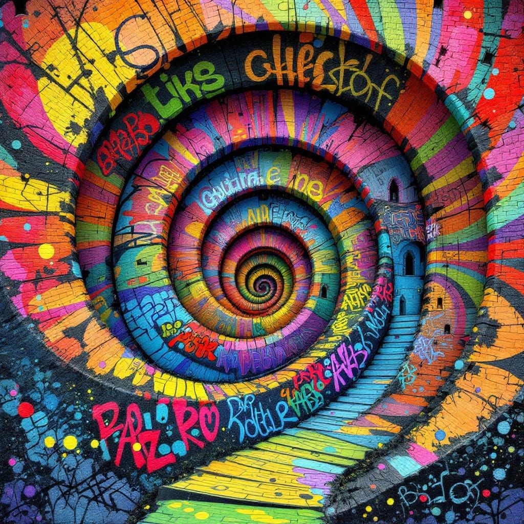 Kaleidoscopic Ink Village in Abstract Style