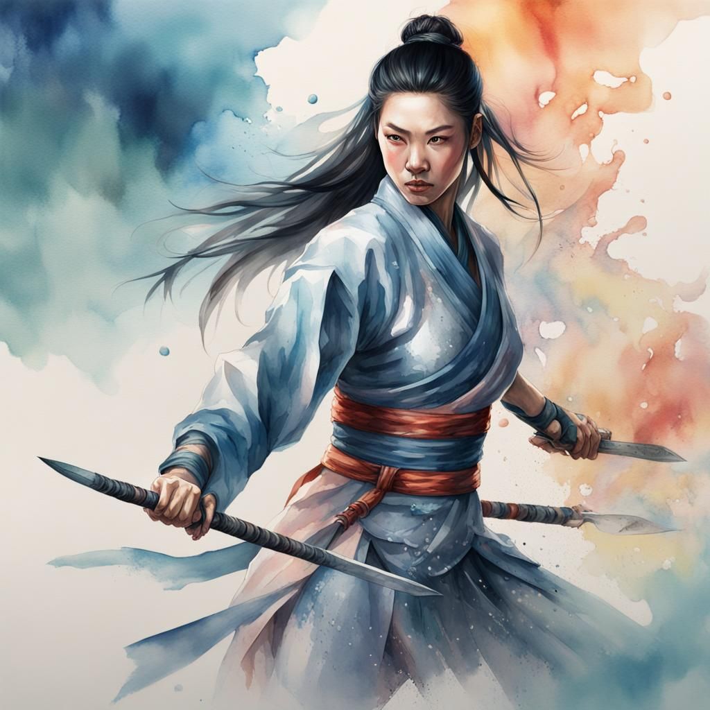 Ethereal Watercolor Warrior with Kitana