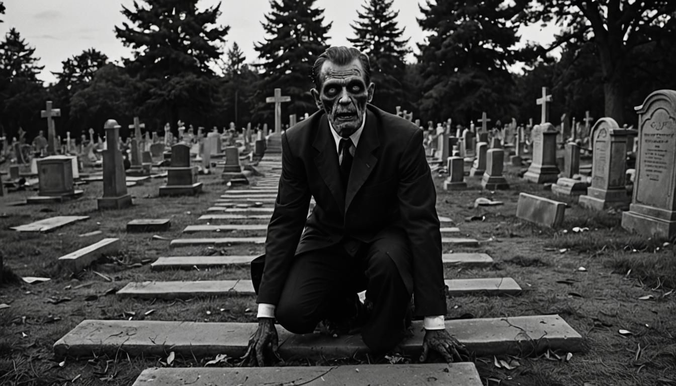 Zombie in Cemetery: Black and White Photographic Horror
