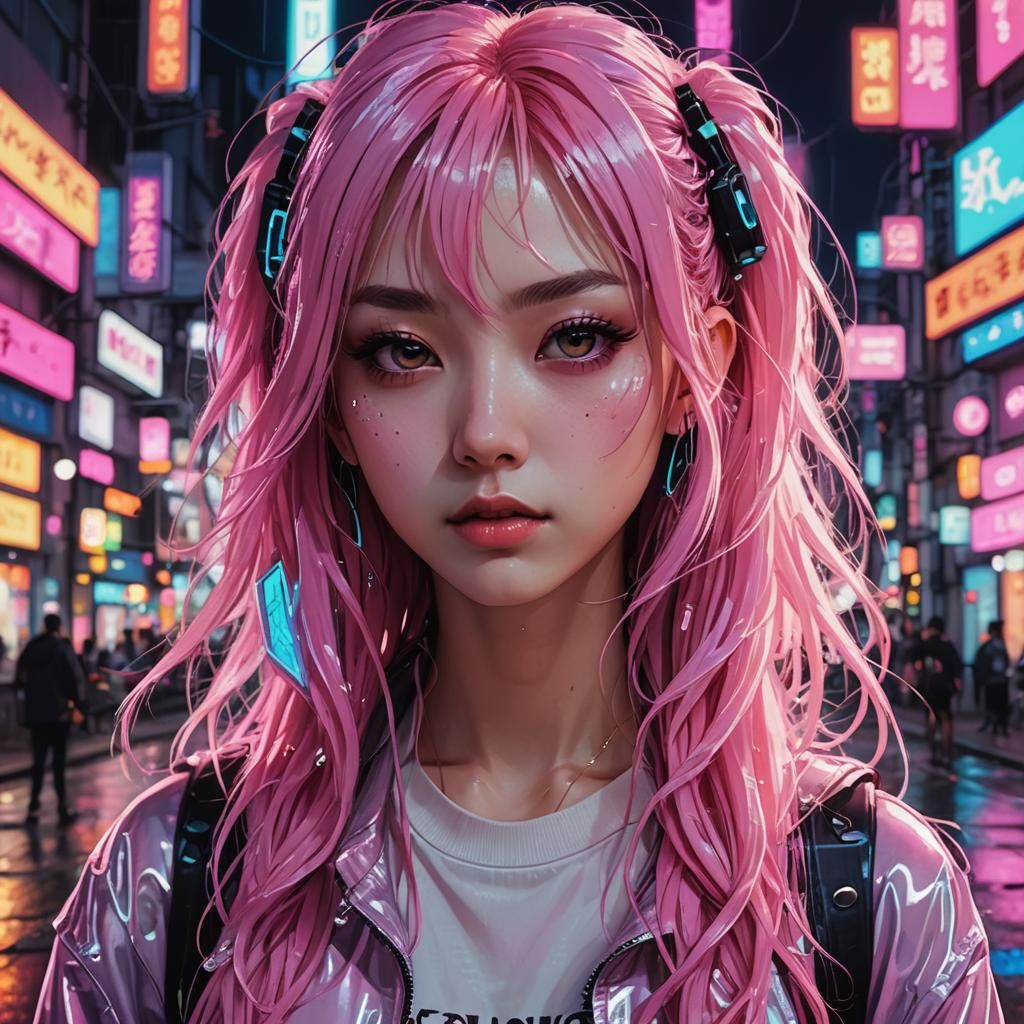 Cyberpunk Girl Portrait with Neon Lights