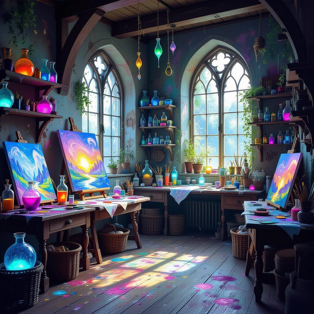 Magical Artist Studio Filled with Enchanted Art Supplies