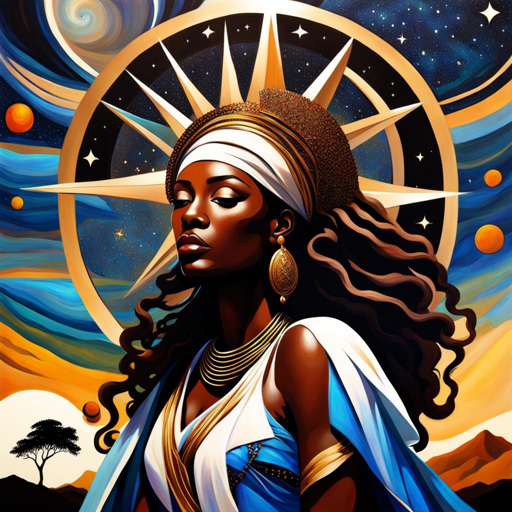 North Star Goddess in Pre-Raphaelite Landscape