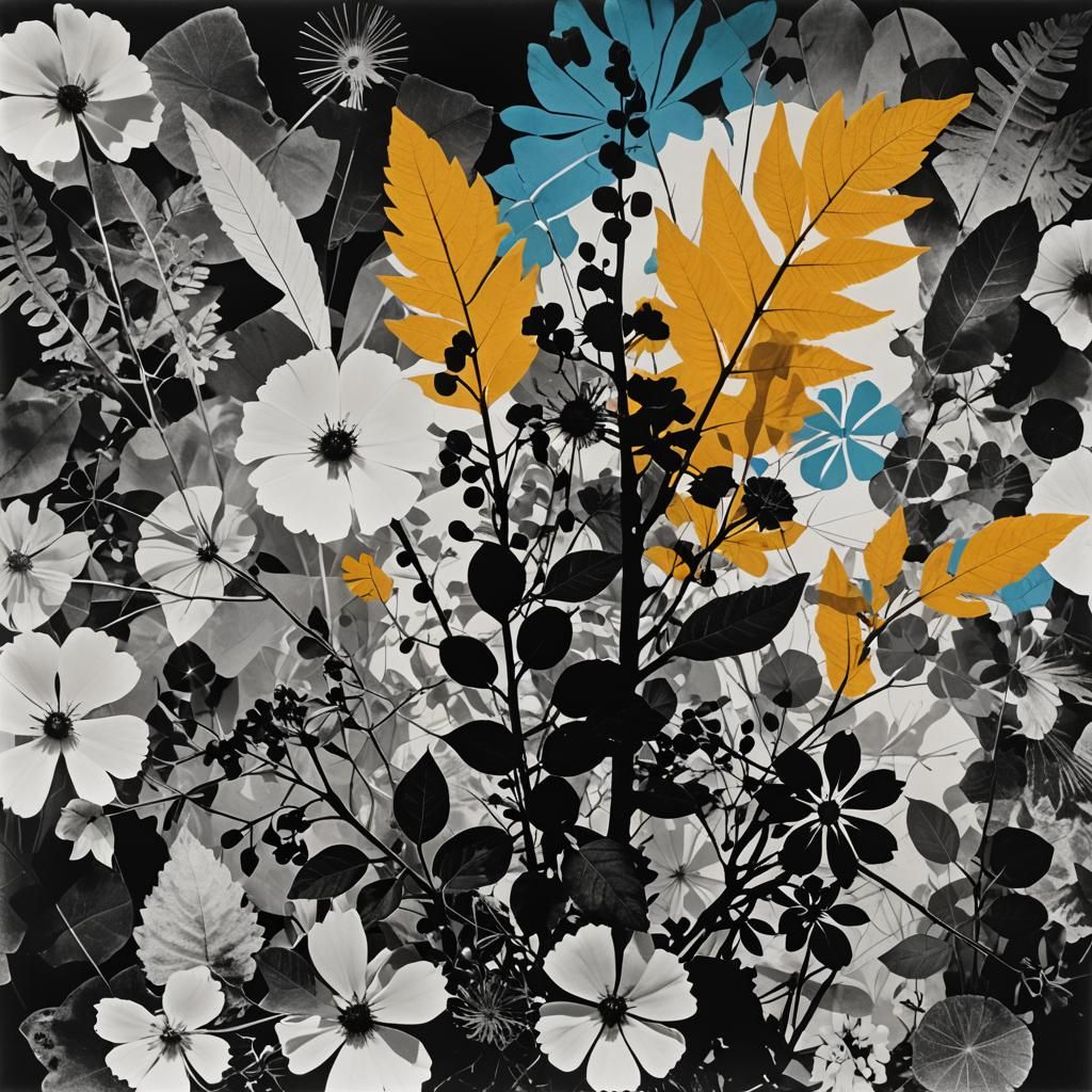 Abstract Photogram Fusion of Nature and Geometry