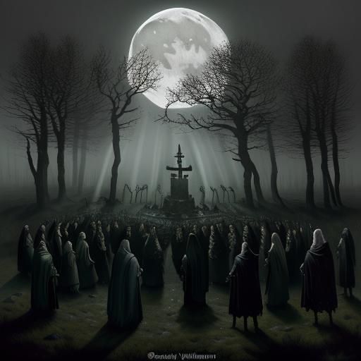 Celtic Samhain Bonfire Ritual on Moor in Watercolour