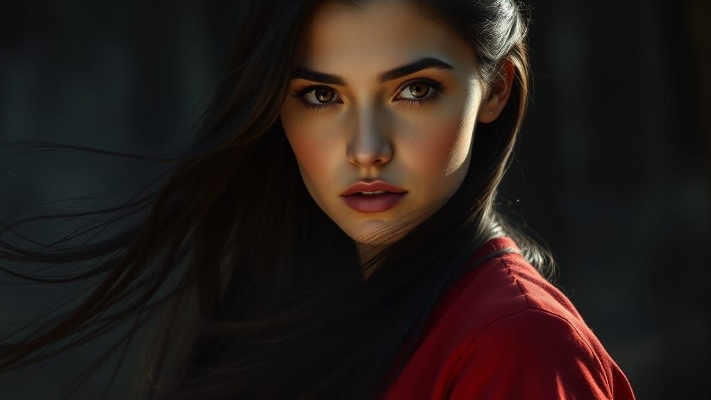 Modern Witch Dances with Shadow Specters in Dark Forest