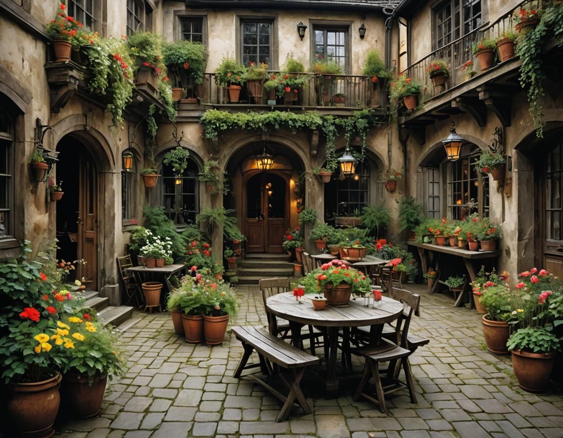 German Old Town Courtyard in Romantic Style