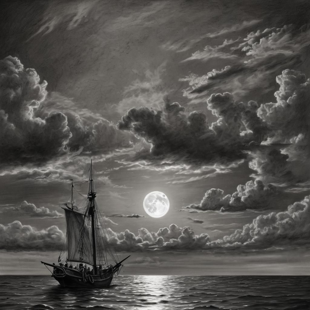 Surreal Captain Jack Sparrow Moonlit Voyage in Dramatic Char...