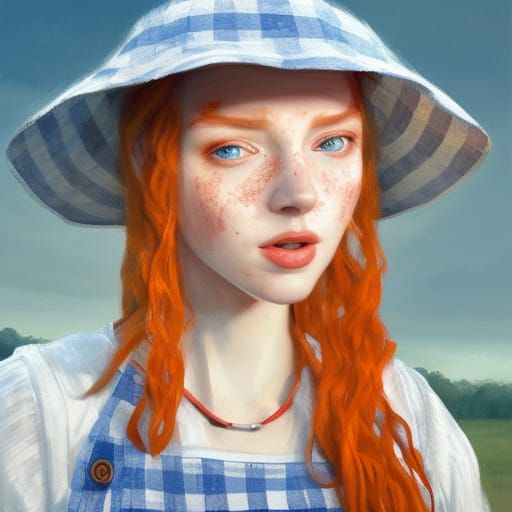 Red-Haired Woman Portrait in Art Nouveau Style