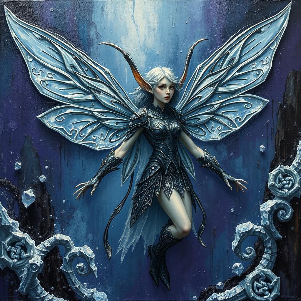 Cryogenic Fairy Elf in Futuristic Impasto Armor