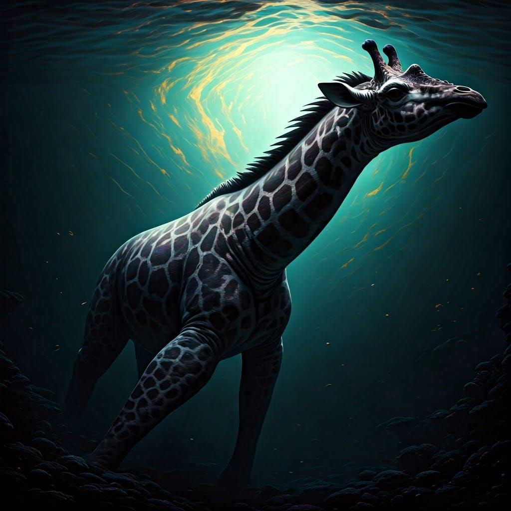 Surreal Giraffe-Whale Monster in Biomechanical Style