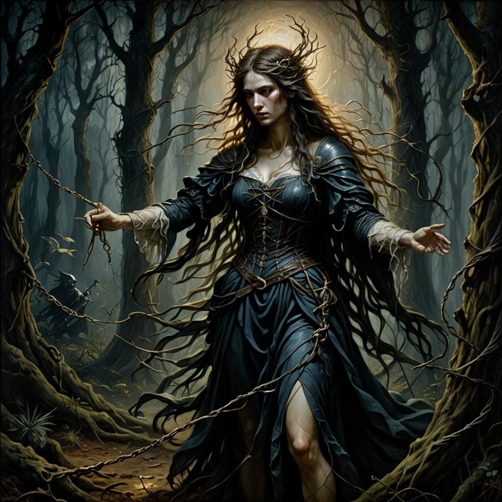 Goddess of Destiny Controls Linen Knight: Gothic Oil Paintin...